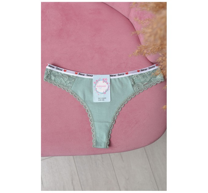 Стринги женские с гипюровыми вставками мятного цвета 169871L