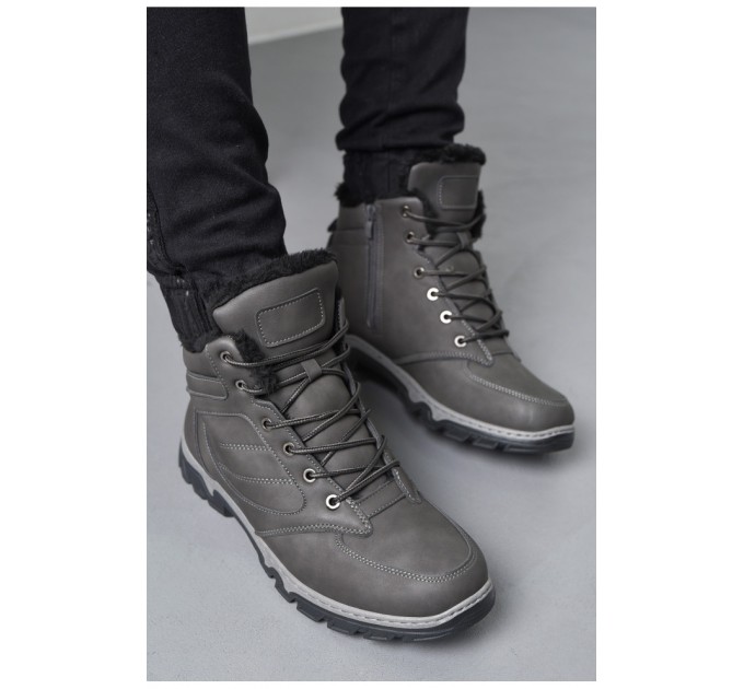 Черевики чоловічі зимові на хутрі кольору хакі 170193L