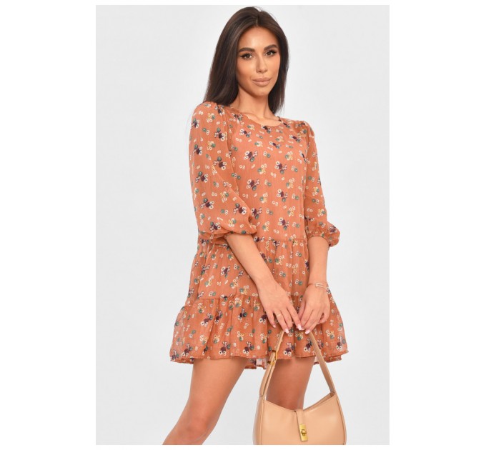 Сукня жіноча шифонова світло-коричневого кольору в квіточку 171419L