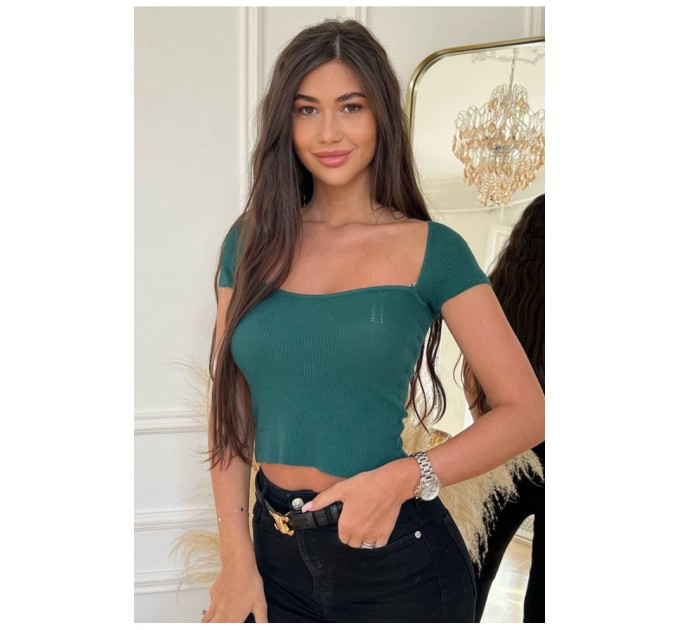 Топ в рубчик женский темно-зеленого цвета 173921L