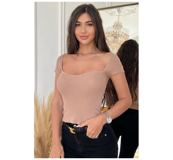 Топ у рубчик жіночий бежевого кольору 173925L