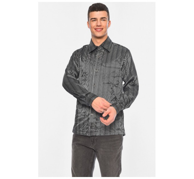 Сорочка чоловіча батальна чорного кольору в смужку 174906L