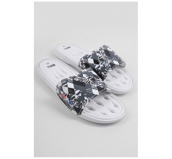 Шльопанці чоловічі білого кольору з геометричним візерунком 179494L