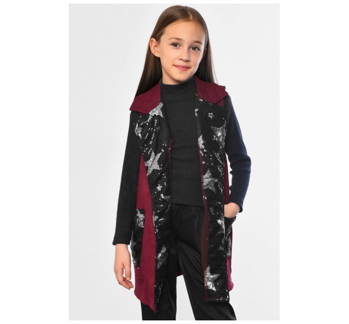 Кардиган детский для девочки без рукавов бордового цвета 182734L