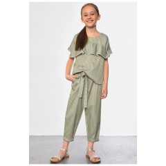 Костюм детский для девочки оливкового цвета 182742L