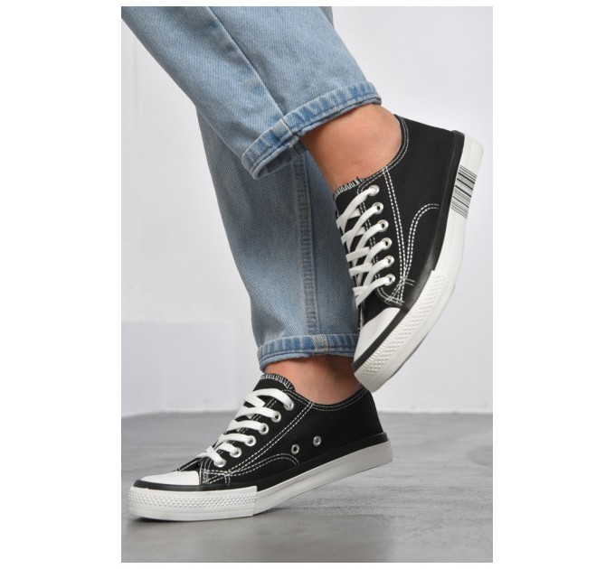 Кеди жіночі чорного кольору на шнурівці текстиль 183278L