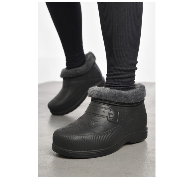 Галоши женские на меху черного цвета 184477L