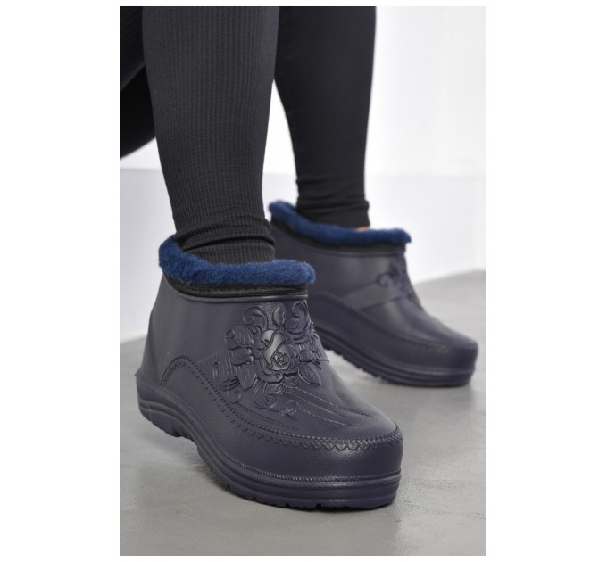 Галоши женские на меху темно-синего цвета 185655L