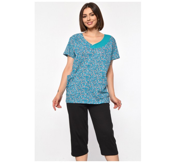 Костюм домашній жіночий напівбатальний зеленого кольору з принтом 185733L