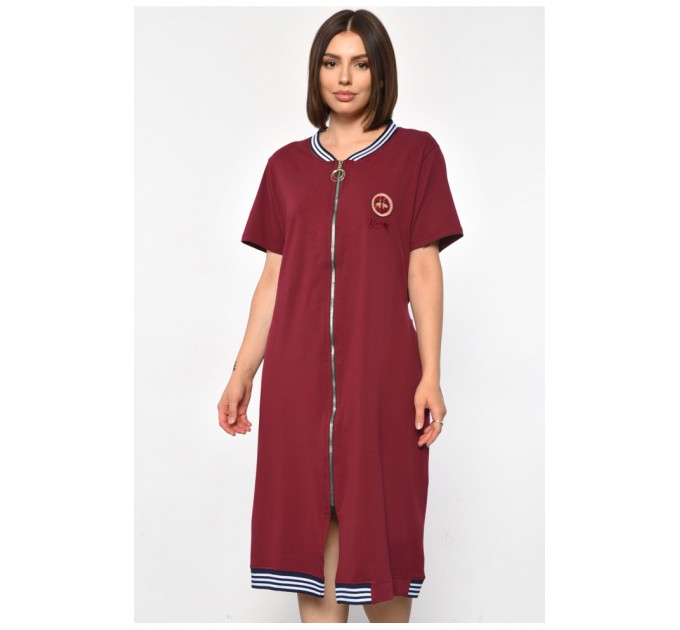 Халат жіночий батальний з принтом бордового кольору 185801L