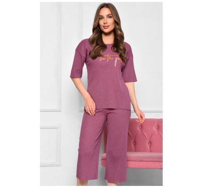 Костюм домашний женский хлопковый темно-розового цвета 186358L