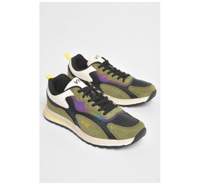 Кросівки чоловічі кольору хакі на шнурівці 186847L