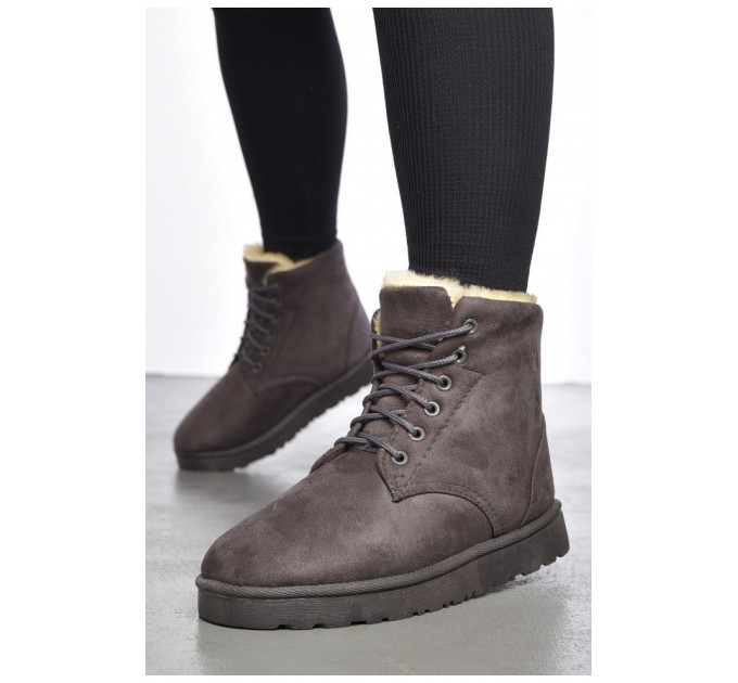 Черевики жіночі зимові на хурті темно-сірого кольору 187030L