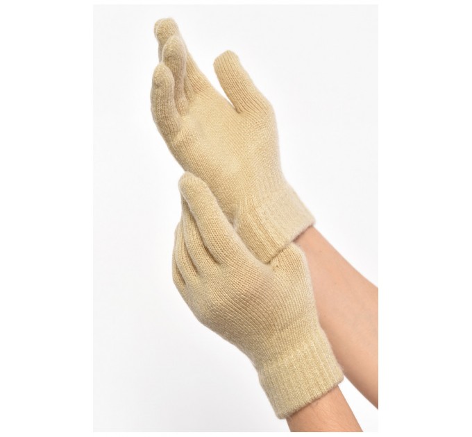 Рукавички жіночі трикотажні з начосом бежевого кольору 187417L