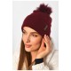 Шапка жіноча демісезонна однотонна з бубоном бордового кольору 188209L