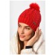 Шапка жіноча зимова на флісі однотонна з бубоном червоного кольору 188217L