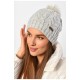 Шапка женская зимняя на флисе однотонная с бубоном светло-серого цвета 188220L