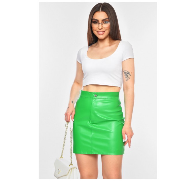 Женская юбка с эко кожей зеленого цвета 188224L