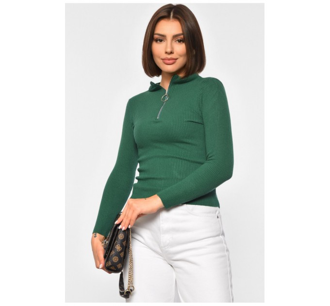 Гольф жіночий однотонний з замком зеленого кольору 188258L