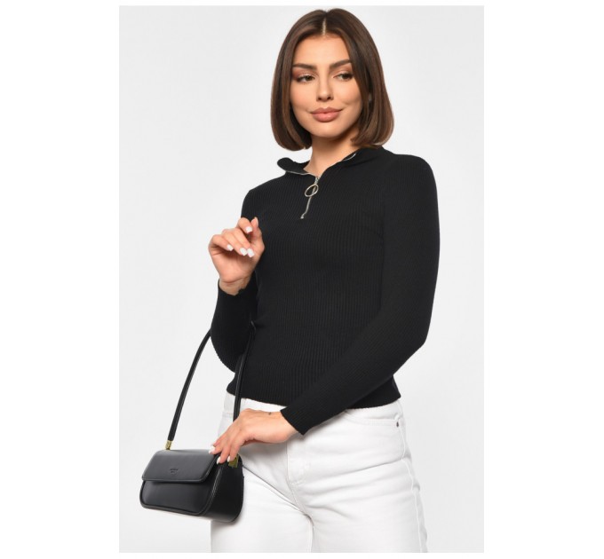 Гольф жіночий однотонний з замком чорного кольору 188260L