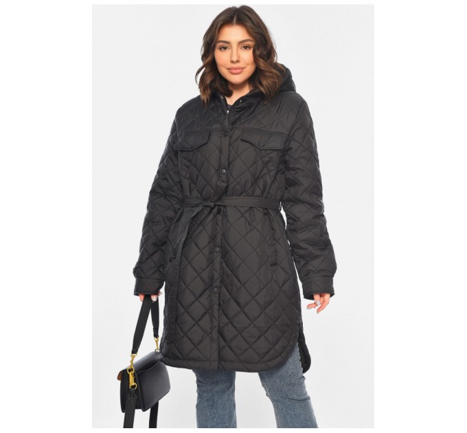 Куртка женская полубатальная демисезонная черного цвета 188910L