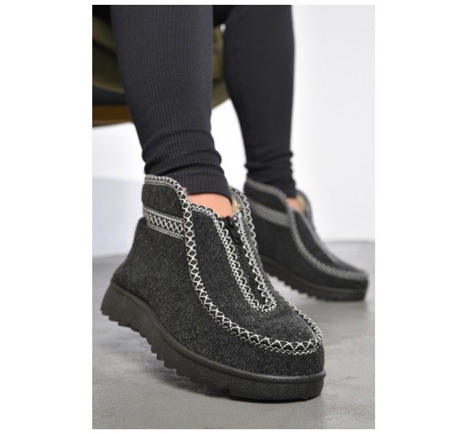 Бурки жіночі на хутрі чорно-сірого кольору 188942L