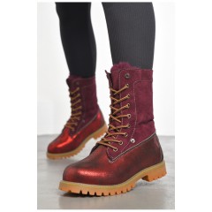 Черевики жіночі зимові на хурті темно-червоного кольору 189768L