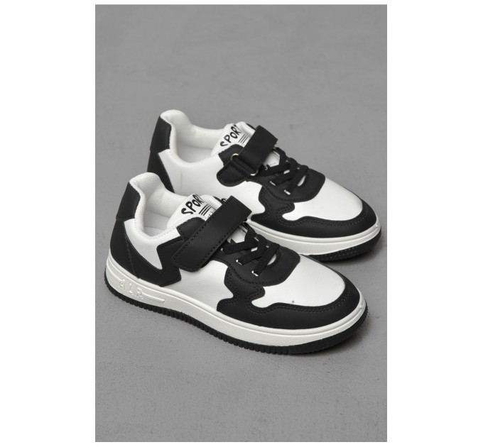 Детские кроссовки черно-белого цвета на шнуровке 190143L