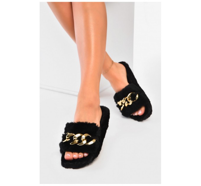 Капці домашні жіночі чорного кольору хутряні 190214L