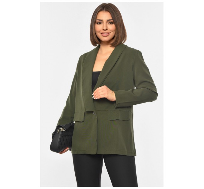 Женский однотонный пиджак цвета хаки 190480L