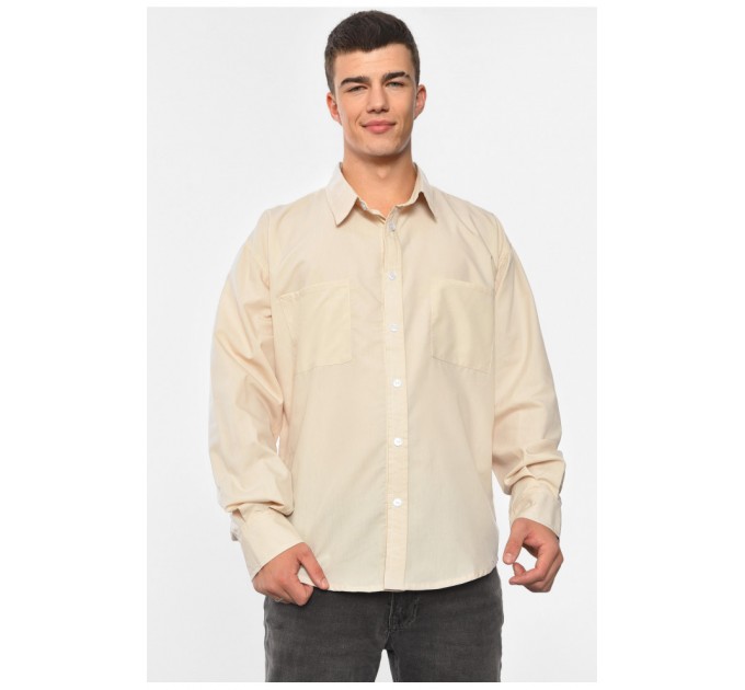 Сорочка чоловіча однотонна бежевого кольору 191648L