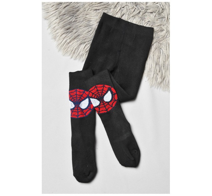 Колготы детские махровые для мальчика черного цвета с рисунком 191671L.