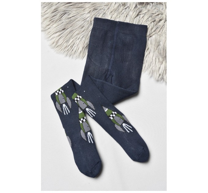 Колготы детские махровые для мальчика темно-синего цвета с рисунком 191761L.