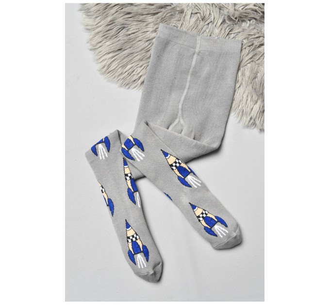 Колготи дитячі махрові для хлопчика сірого кольору з малюнком 191762L