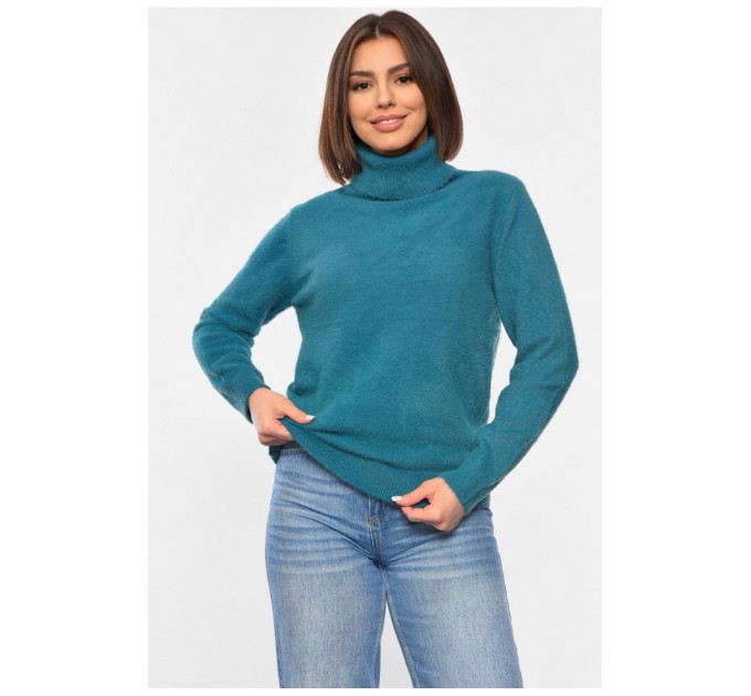 Свитер женский однотонный зеленого цвета 192323L