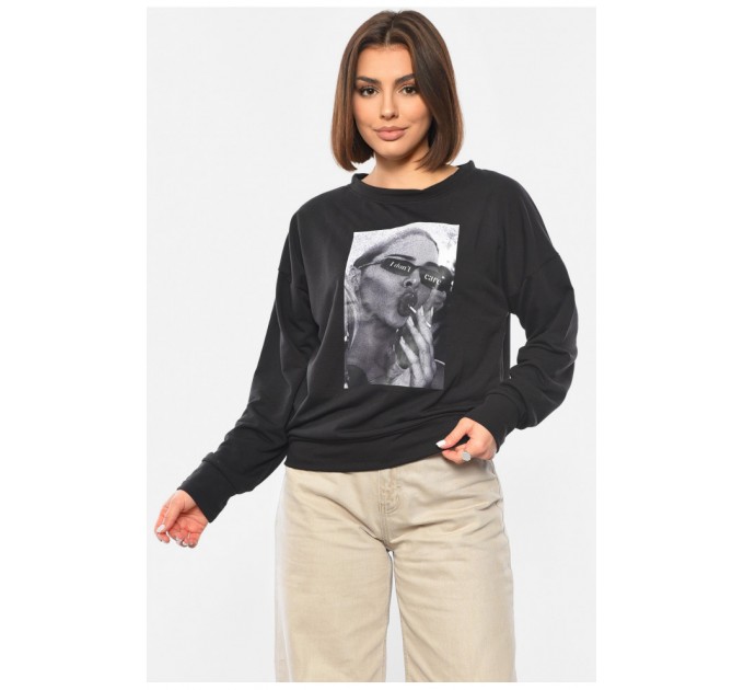 Світшот жіночий чорного кольору з принтом 192658L