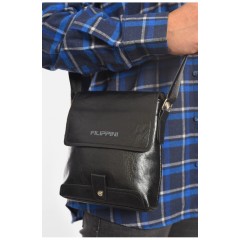 Сумка чоловіча через плече з екошкіри чорного кольору 192827L