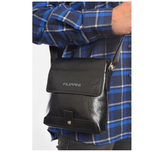 Сумка чоловіча через плече з екошкіри чорного кольору 192827L