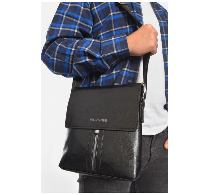 Сумка мужская через плечо из экокожи черного цвета 192854L