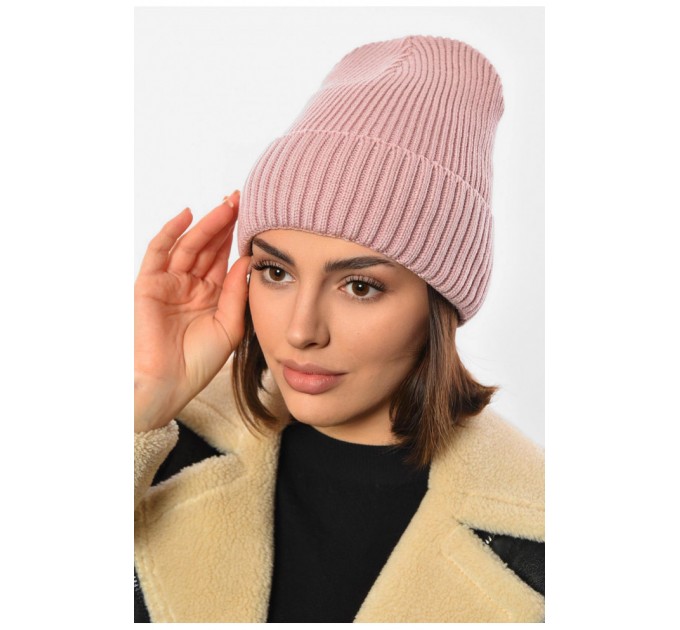 Шапка жіноча зимова на флісі однотонна рожевого кольору 193208L