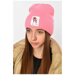 Зимняя шапка подростковая с нашивкой розового цвета 193214L