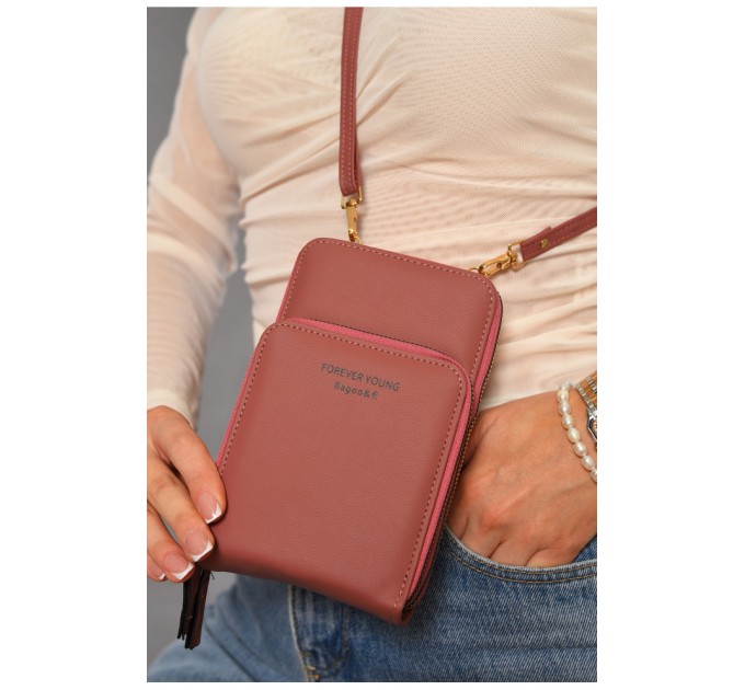 Женский клатч из экокожи темно-розового цвета 193595L