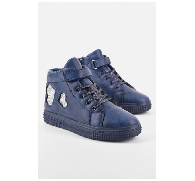 Ботинки детские демисезон темно-синего цвета на шнуровке 193678L