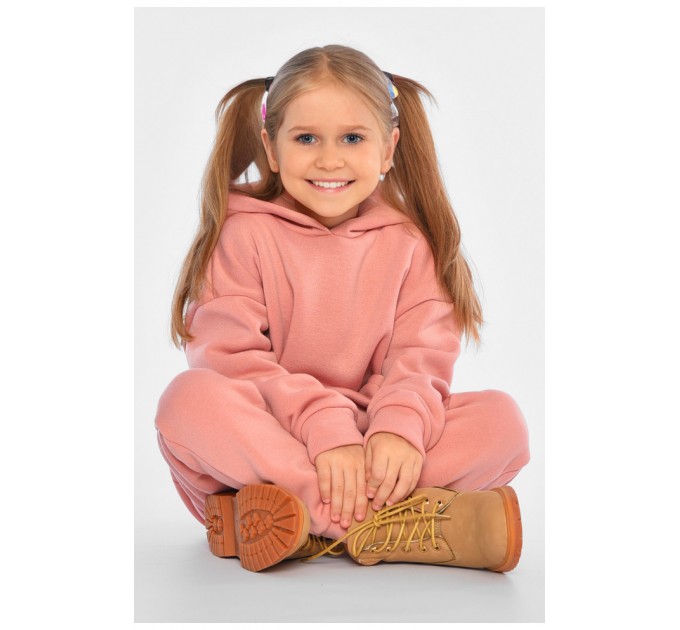 Спортивний костюм дитячий для дівчинки на флісі пудрового кольору 194224L