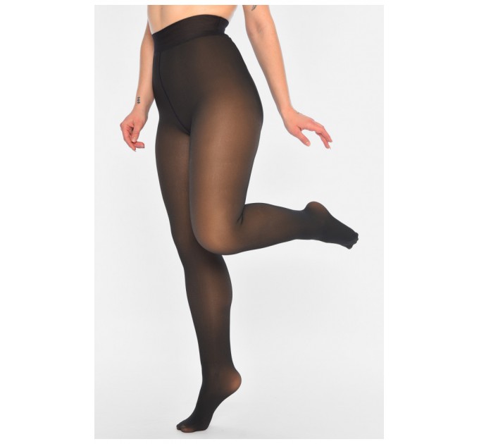 Колготы женские на искусственном меху имитация кожи черно-бежевого цвета 195710L