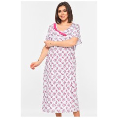 Нічна сорочка жіноча батальна білого кольору з принтом 195927L
