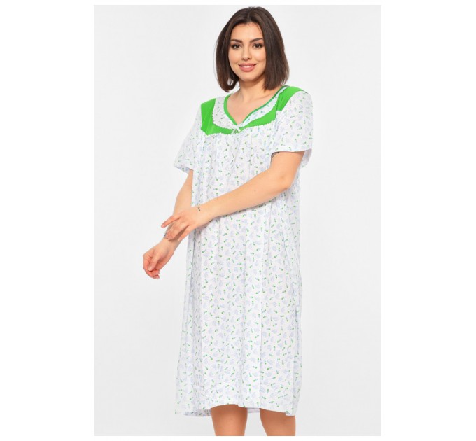 Нічна сорочка жіноча напівбатальна білого кольору з квітковим принтом 195960L