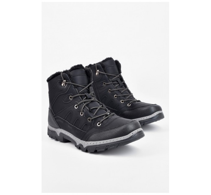 Черевики чоловічі зимові на хутрі чорного кольору 195987L