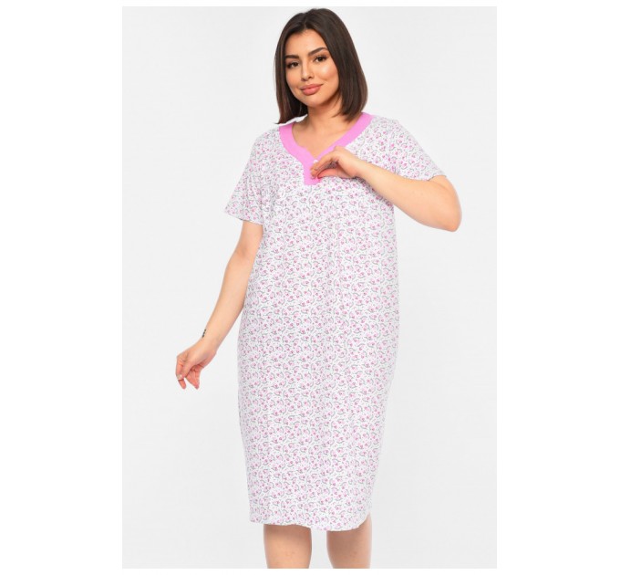 Нічна сорочка жіноча напівбатальна білого кольору з принтом 196285L