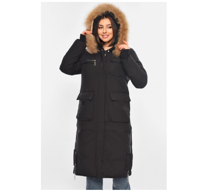 Женская куртка удлиненная зима черного цвета 196309L